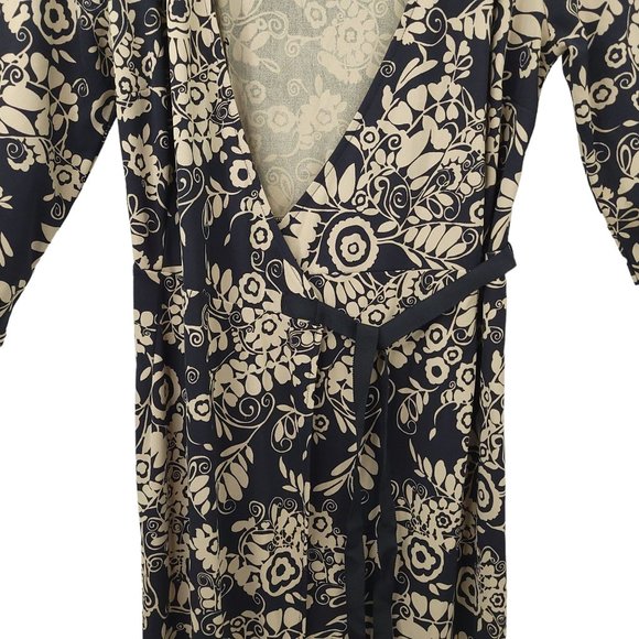Ann Taylor LOFT Petites Wrap Dress Size 6P Black Taupe Floral Print Mid Length - Picture 10 of 16